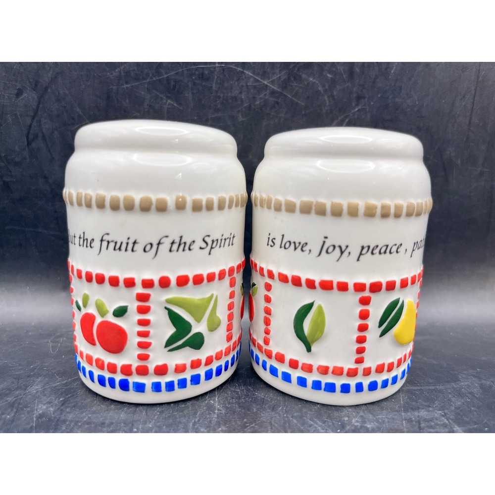 Vtg Fruit Of The Spirit Salt & Pepper Shakers‎ Farmhouse Cottagecore Religious